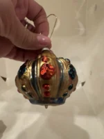 Vintage West Germany 1950s Mouth Blown Glass Ornaments Hand Painted 2 Crowns - Image 4