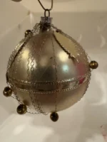 Vintage 1950s West Germany Glass Beads Dresden Foil Gold Ornament Wire Wrapped - Image 4