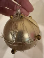 Vintage 1950s West Germany Glass Beads Dresden Foil Gold Ornament Wire Wrapped 2 - Image 4