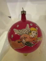 Vintage Jumbo Glass Christmas Ornament Hand Painted Mouth Blown Pink Opaque - Image 4