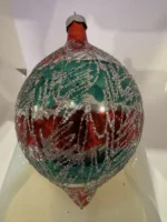 Vintage Jumbo Glass Christmas Ornament Hand Painted Mouth Blown Glitter Teardrop - Image 4