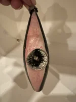 Vintage Blown Glass Christmas Ornament Antique Indent Teardrop Pink Mica Black - Image 3