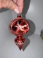 Vintage Glass Christmas Ornament Red Double Ball Indent Drop Atomic MCM - Image 4