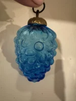 Vintage Kugel Style Glass Bumpie Grape Cluster Pinecone Christmas Ornament Blue - Image 4