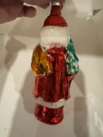 Antique Glass Figural Christmas Ornament Holiday Tree Decor Large Santa W/ Tree - Image 4