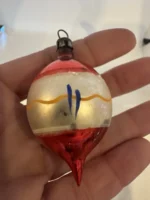 Antique Miniature Glass Christmas Ornament Feather Tree Handpainted Teardrop - Image 4