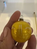 Antique Miniature Glass Christmas Ornament Feather Tree Yellow Indent Handpaint - Image 4