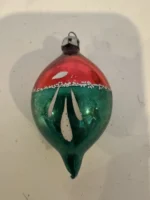 Antique Miniature Glass Christmas Ornament Feather Tree Drop Red Green Indent - Image 4