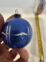 Antique Miniature Glass Christmas Ornament Feather Tree Blue Indent Handpainted - Image 4