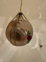 Vintage 1950s West Germany Glass Jewels Gold Ornament Wire Wrapped Hand Painted - Image 5