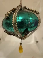 Vintage 1950s West Germany Glass Jewel Teal Ornament Wire Wrapped Teardrop Beads - Image 5
