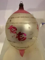 Vintage Jumbo Glass Christmas Ornament Hand Painted Mouth Blown Rose Teardrop - Image 5