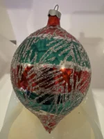 Vintage Jumbo Glass Christmas Ornament Hand Painted Mouth Blown Glitter Teardrop - Image 5
