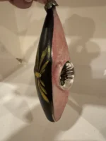 Vintage Blown Glass Christmas Ornament Antique Indent Teardrop Pink Mica Black - Image 4