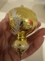 Vintage Glass Christmas Ornament Gold Double Ball Indent Drop Atomic MCM - Image 5