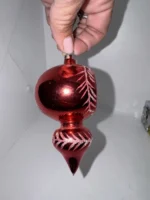 Vintage Glass Christmas Ornament Red Double Ball Indent Drop Atomic MCM - Image 5