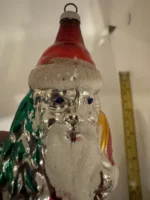 Antique Glass Figural Christmas Ornament Holiday Tree Decor Large Santa W/ Tree - Image 5