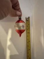 Antique Miniature Glass Christmas Ornament Feather Tree Handpainted Teardrop - Image 5