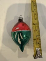 Antique Miniature Glass Christmas Ornament Feather Tree Drop Red Green Indent - Image 5