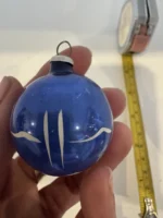 Antique Miniature Glass Christmas Ornament Feather Tree Blue Indent Handpainted - Image 5