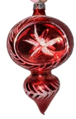 Vintage Glass Christmas Ornament Red Double Ball Indent Drop Atomic MCM