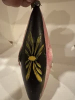 Vintage Blown Glass Christmas Ornament Antique Indent Teardrop Pink Mica Black - Image 5