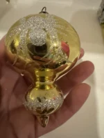 Vintage Glass Christmas Ornament Gold Double Ball Indent Drop Atomic MCM - Image 6