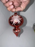 Vintage Glass Christmas Ornament Red Double Ball Indent Drop Atomic MCM - Image 6