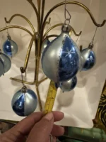 Vintage Polish Glass Teardrop Christmas Ornaments Blue Matching Set Of 9 - Image 6