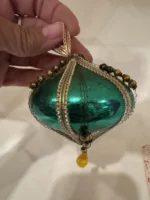 Vintage 1950s West Germany Glass Jewel Teal Ornament Wire Wrapped Teardrop Beads - Image 6