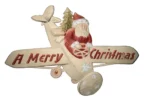Antique 1920s Germany Santa Flying Airplane Christmas Die Cut Mica Decoration 11