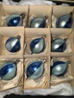 Vintage Polish Glass Teardrop Christmas Ornaments Blue Matching Set Of 9