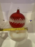 Vintage Jumbo Glass Christmas Ornament Hand Painted Mouth Blown Red Unsilvered - Image 7