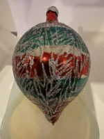 Vintage Jumbo Glass Christmas Ornament Hand Painted Mouth Blown Glitter Teardrop - Image 7