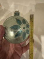 Vintage Jumbo Glass Christmas Ornament Hand Painted Mouth Blown MCM Flower Teal - Image 7