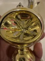 Vintage Glass Christmas Ornament Gold Double Ball Indent Drop Atomic MCM - Image 7