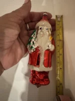 Antique Glass Figural Christmas Ornament Holiday Tree Decor Large Santa W/ Tree - Image 7