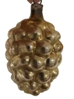 Vintage Hand Blown Glass Bumpie Grape Cluster Pinecone Christmas Ornament Gold