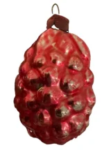 Vintage Hand Blown Glass Bumpie Grape Cluster Pinecone Christmas Ornament Red
