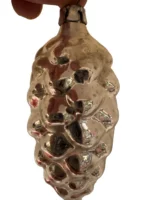 Vintage Hand Blown Glass Bumpie Grape Cluster Pinecone Christmas Ornament Silver