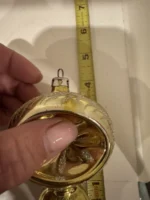 Vintage Glass Christmas Ornament Gold Double Ball Indent Drop Atomic MCM - Image 8