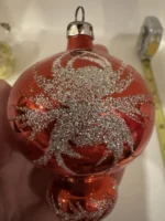 Vintage Glass Christmas Ornament Red Double Ball Indent Drop Atomic MCM - Image 8
