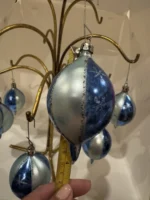 Vintage Polish Glass Teardrop Christmas Ornaments Blue Matching Set Of 9 - Image 8