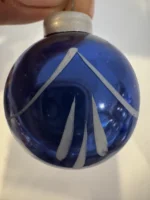 Antique Miniature Glass Christmas Ornament Feather Tree Blue Indent Handpainted - Image 8