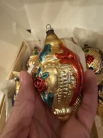 Vintage 6 W Germany 1950s Mouth Blown Glass Ornaments Hand Painted Cameo Box Set - Image 8