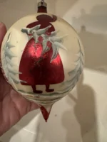 Vintage Jumbo Teardrop Glass Christmas Ornaments Set 4 Box 6” Mica Hand Painted - Image 8