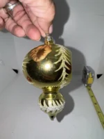 Vintage Glass Christmas Ornament Gold Double Ball Indent Drop Atomic MCM - Image 9