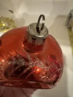 Vintage Glass Christmas Ornament Red Double Ball Indent Drop Atomic MCM - Image 9