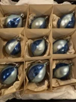 Vintage Polish Glass Teardrop Christmas Ornaments Blue Matching Set Of 9 - Image 9