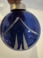 Antique Miniature Glass Christmas Ornament Feather Tree Blue Indent Handpainted - Image 9